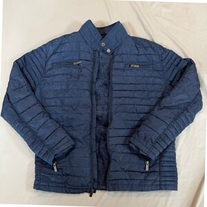 Ferrato Quilted Puffer Jacket Mens M Navy Blue Fleece Lined Zip Up Coat